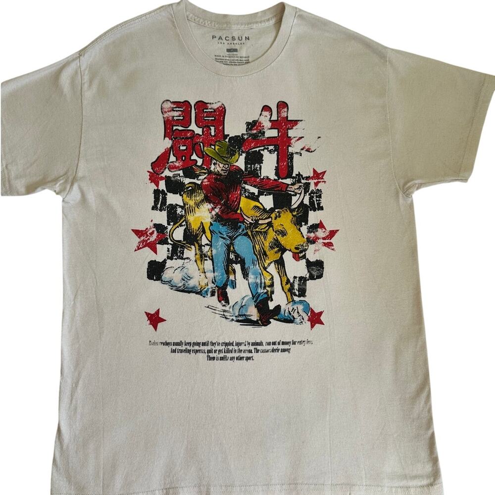 PacSun Graphic Tee Cream Streetwear Graphic Shirt Size M/L